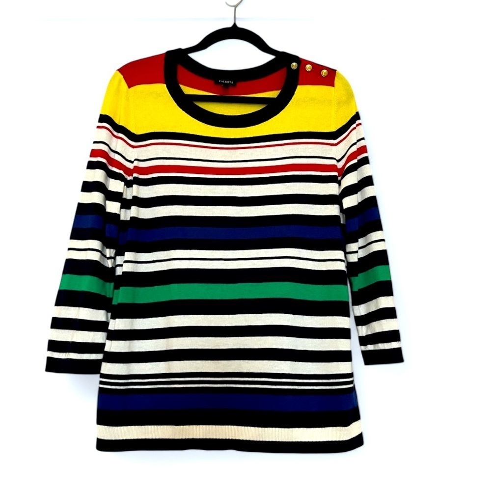 2/$30 TALBOTS Nautical Striped Sweater Blouse Top Multicolored Long Sleeve SZ L